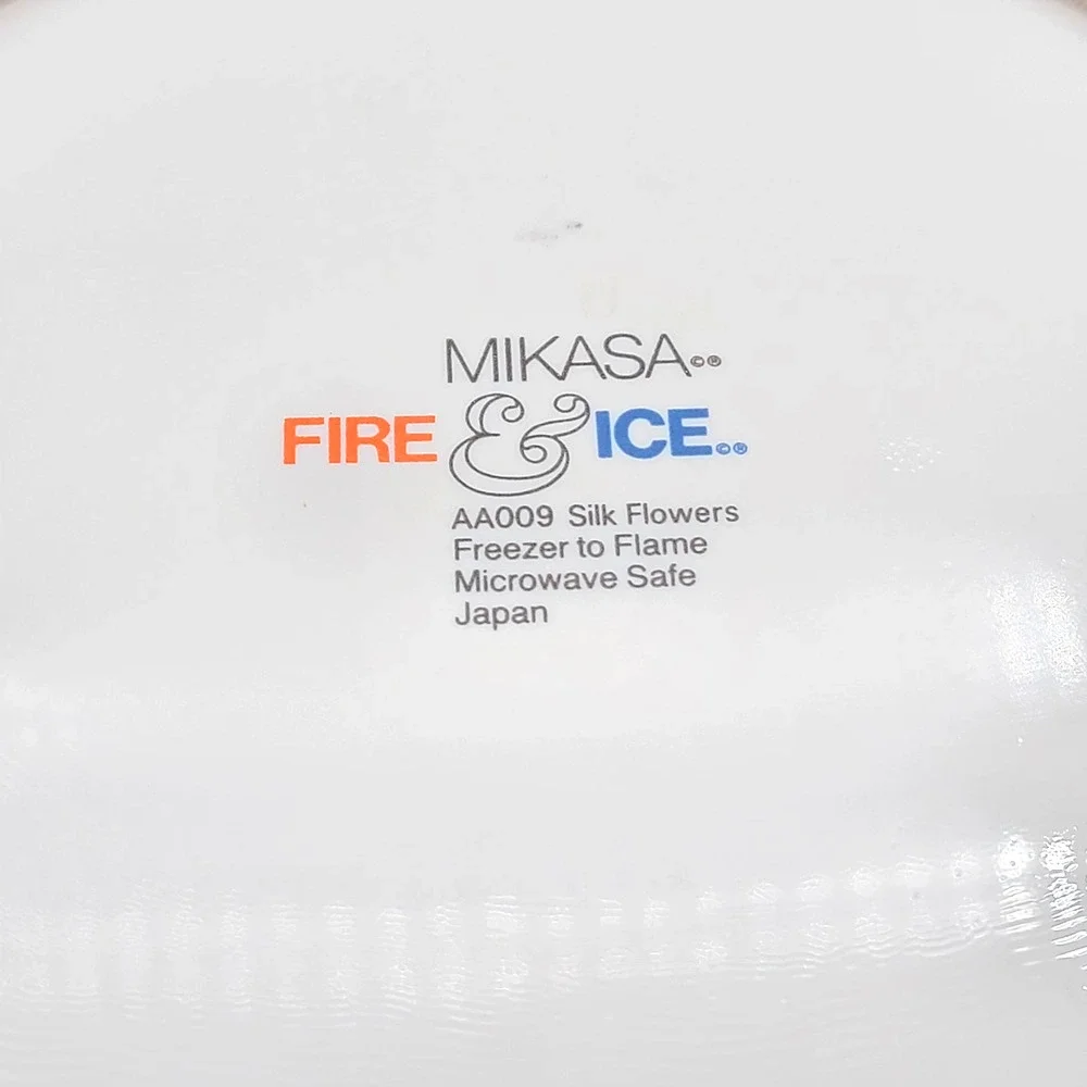 Vtg Mikasa Fire & Ice Silk Flowers Covered Casserole Dish 80's Glass Lid AA009
